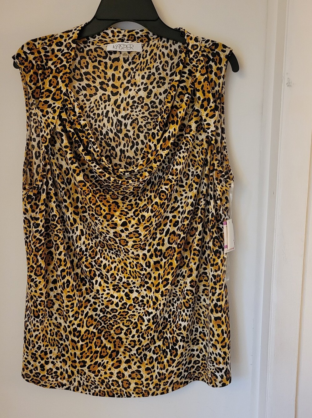 Kasper Leopard Print Cowl Neck Sleeveless Top - Black & Gold